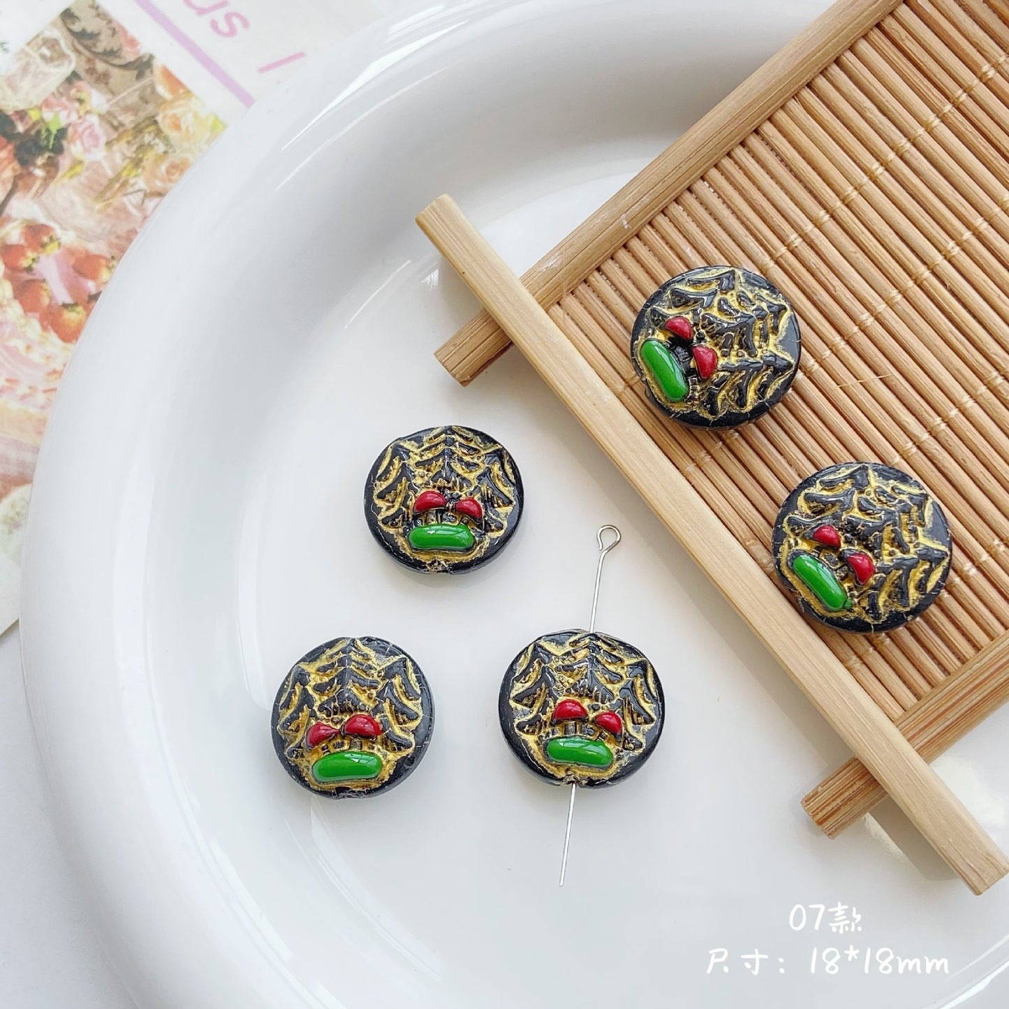 Forest Series Gilded Lampwork Glass Beads Nature Inspired Vintage 10pcs 10