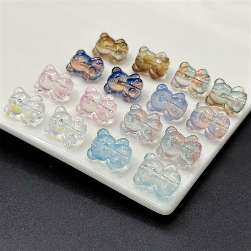 Transparent Bear Glass Beads 13x16mm Pastel Colors 100pcs