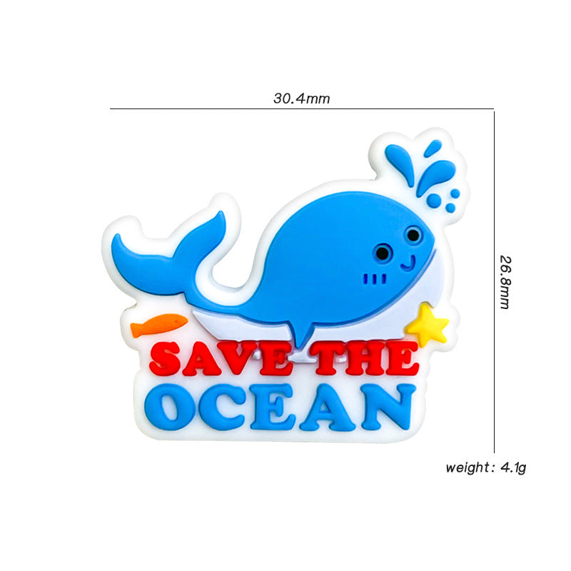 Silicone Focal Beads Blue Whale Save The Ocean Text 20pcs 2