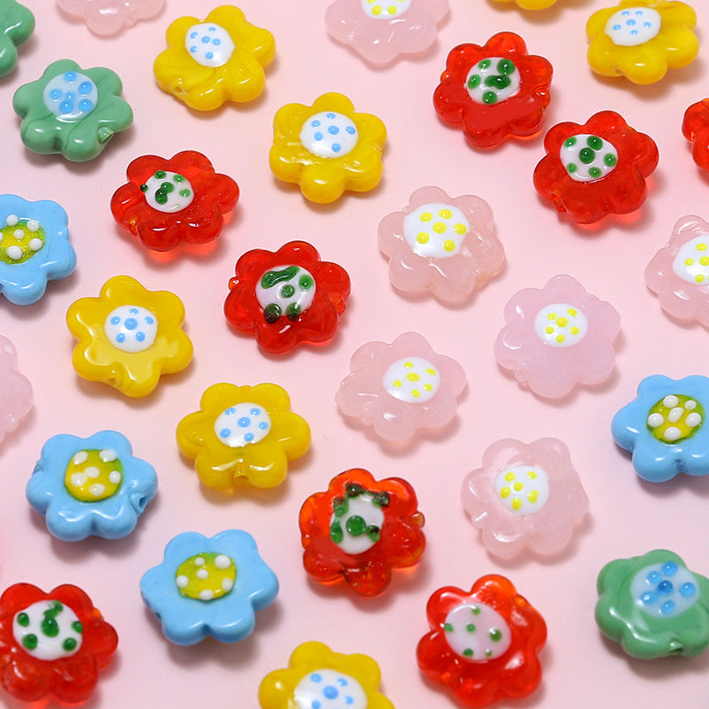 Lampwork Glass Beads Flower 19mm Hand Painted Six-Petal 10pcs 3