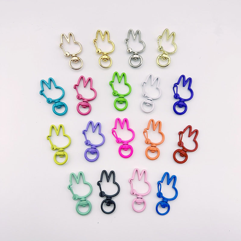 Spray Painted Bunny Head Zinc Alloy Buckle Keychain Clasps 20pcs