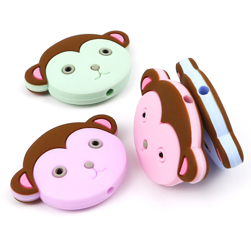 Silicone Focal Beads Monkey Face Rounded Ears 20pcs