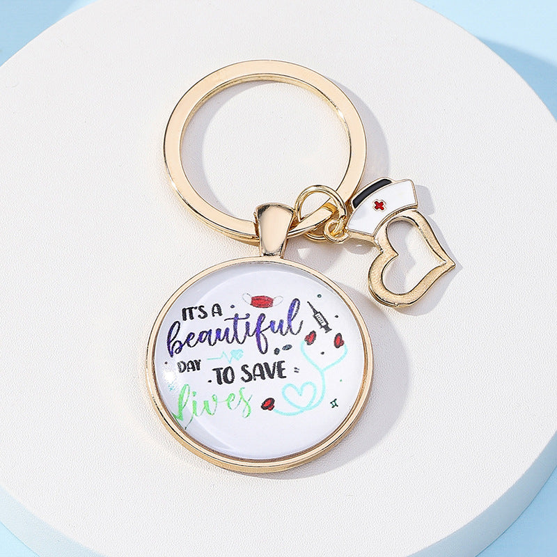 Metal Nurses Day Keychain Heart Nurse Cap Medical Theme 4