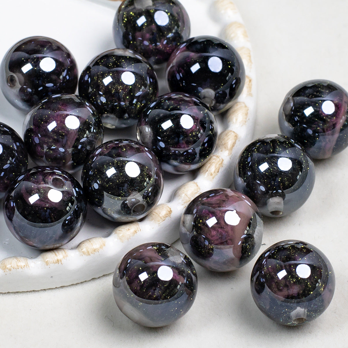 Smoky Ink Texture Resin Beads 16mm Round Gradient Mixed Colors 10pcs 5