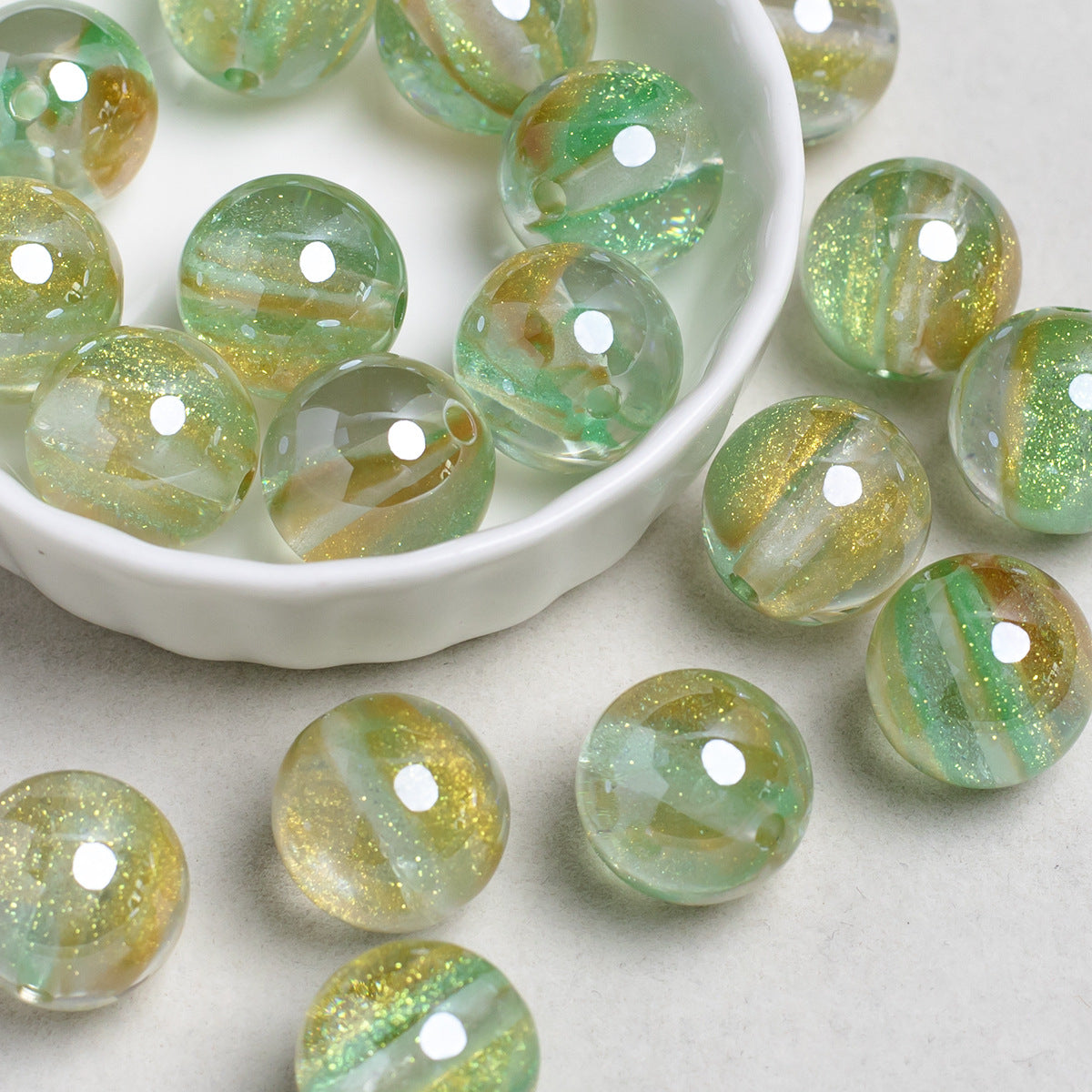 Glitter Cosmos Resin Beads 16mm Round Sparkle Mixed Colors 10pcs 13