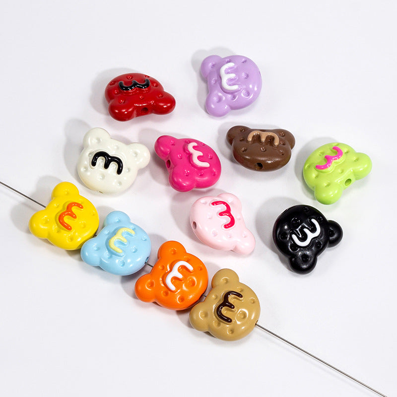 Hand Painted Bear Acrylic Beads 25mm Glossy Colorful 10pcs 2