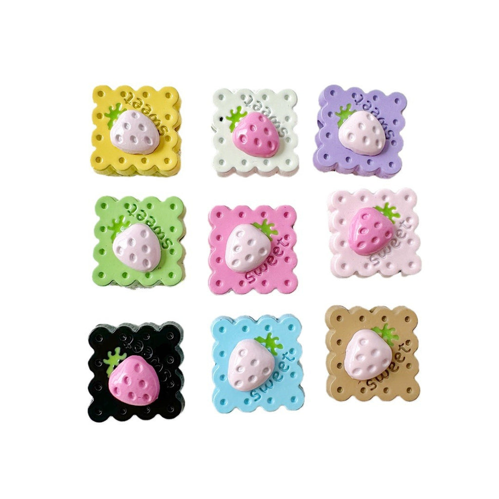 Strawberry and Mouse Metal Beads 13mm Pastel Painted Cookie Design 10pcs 5