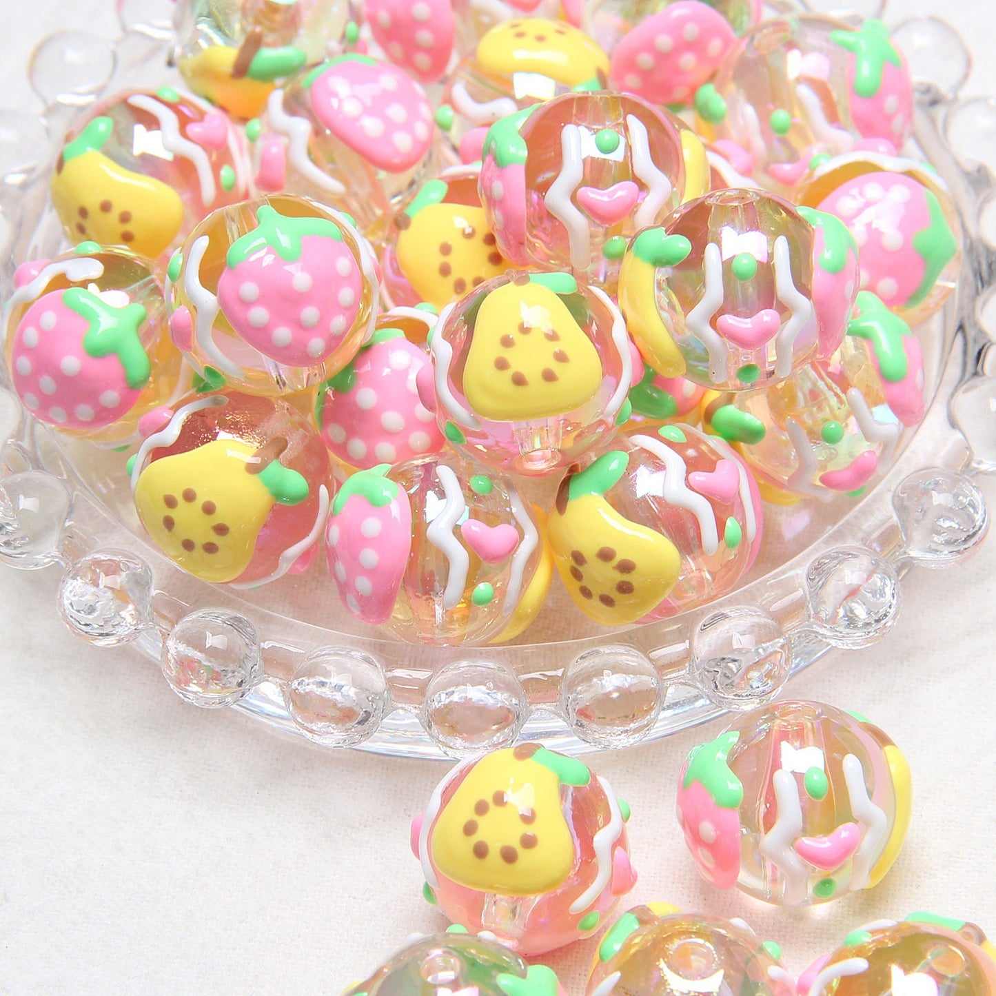 Hand-Painted Fruit Series Acrylic Beads 18mm Glossy 10pcs 15