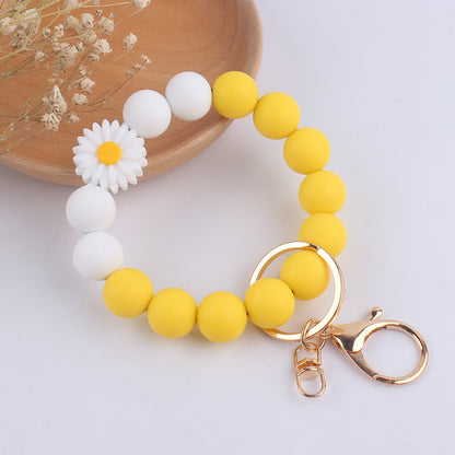 Silicone Beaded Daisy Rose Wristlet Keychain with Gold Clasp 9