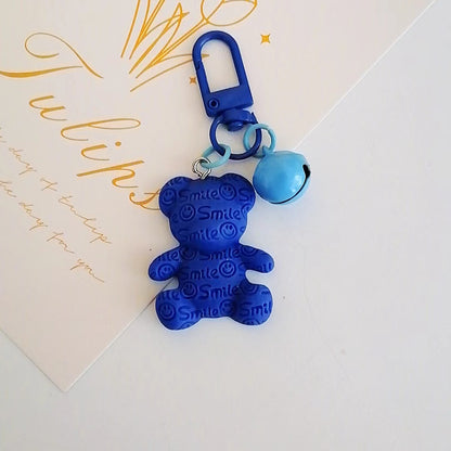 Resin Bear Keychain with Smile Engraving and Bell Charm Colorful 17