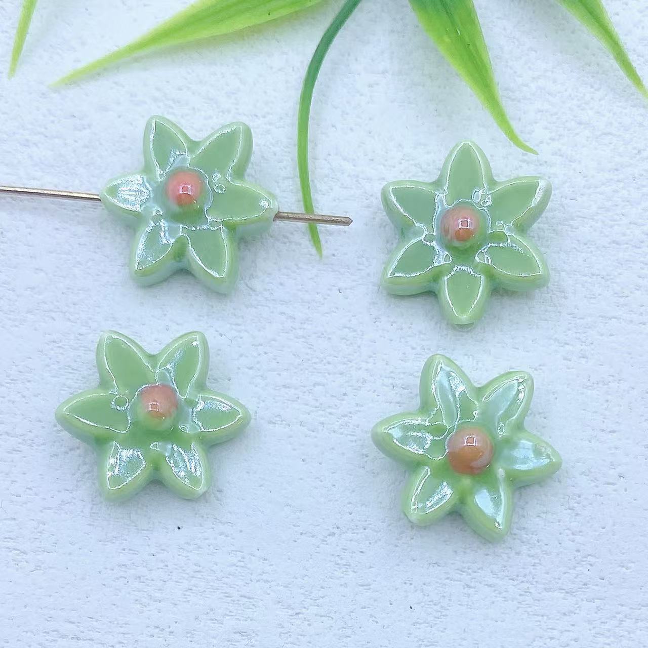 Camellia Ceramic Beads 17mm Glazed Multicolor Flower 10pcs 15