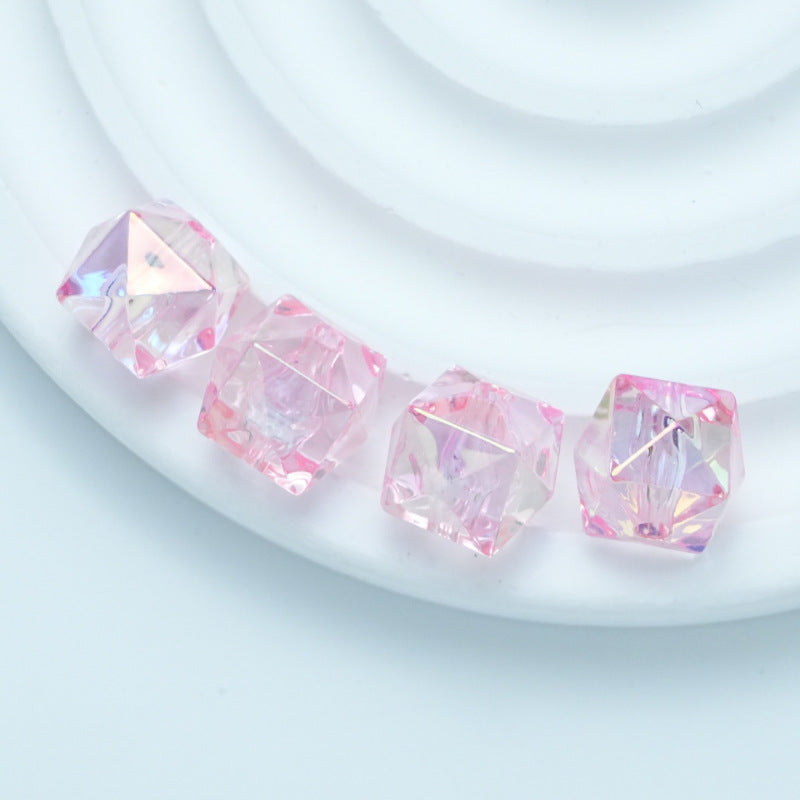 Transparent Irregular Faceted Acrylic Square Beads 12mm UV Plating 100pcs 8