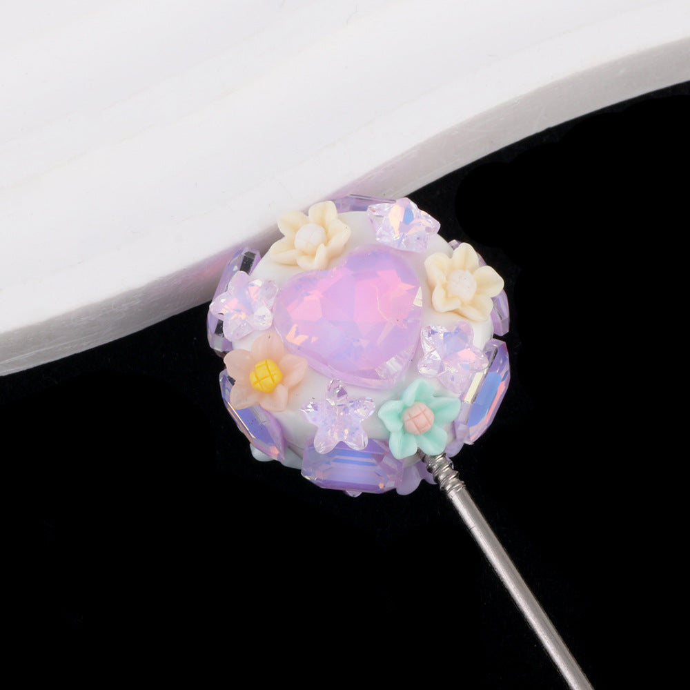Polymer Clay Heart Rhinestone Beads 25mm Flat Shimmer 6pcs 8