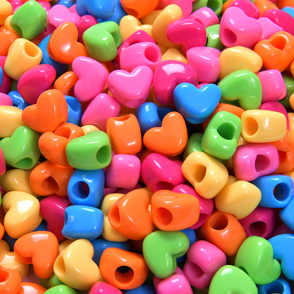 Bright Colored Heart Acrylic Beads 15mm Large Hole 10pcs