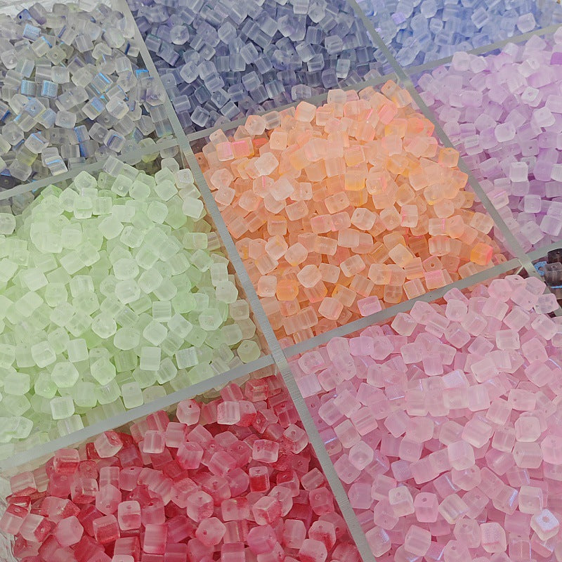Transparent Sugar Cube Glass Beads 7mm Frosted Pastel 50pcs