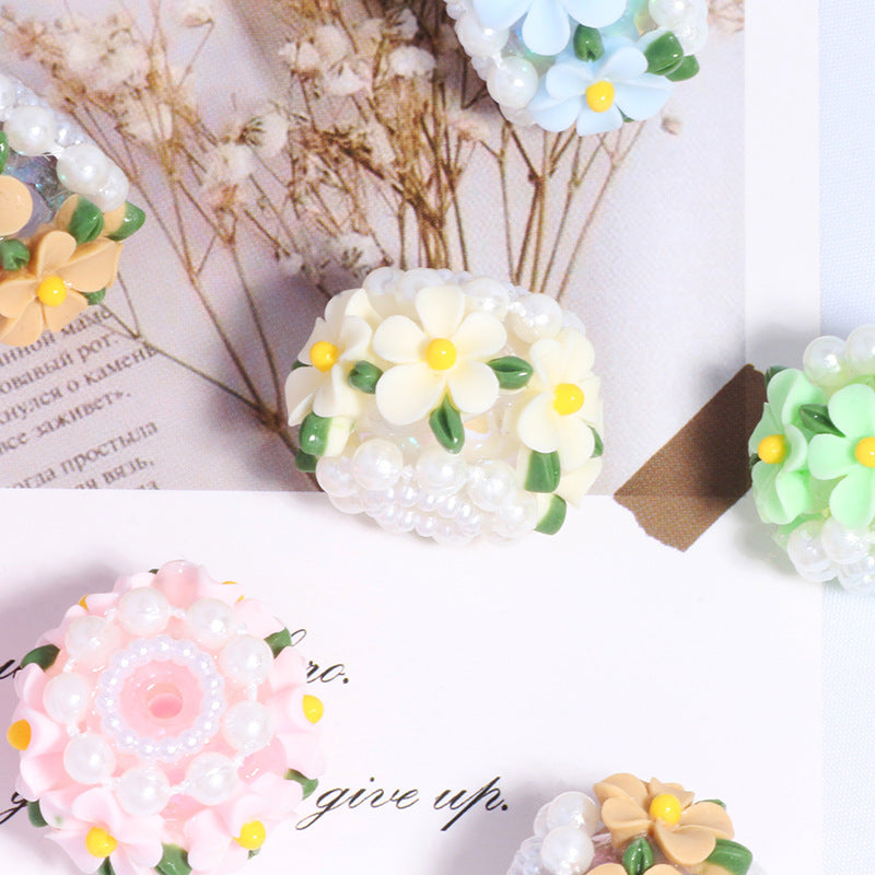 Flower Barrel Clay Beads 24mm Pastel Daisy 5pcs 9