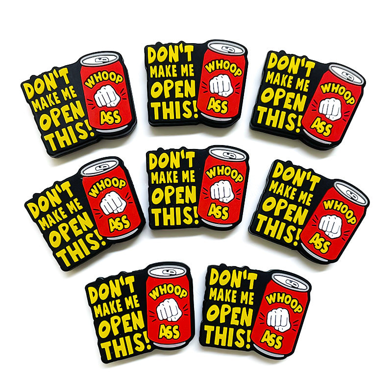 Silicone Focal Beads Cartoon Soda Can Bold Red Slogan 20pcs