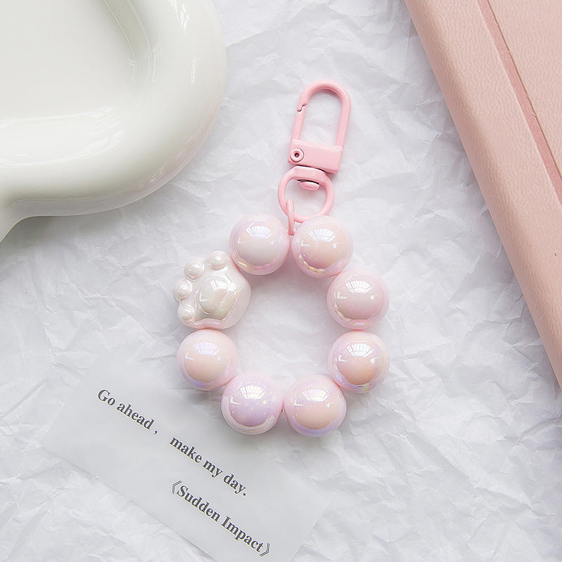 Acrylic Beaded Cat Claw Keychain Glossy Pink Circle Charm 6