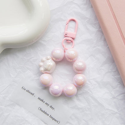Acrylic Beaded Cat Claw Keychain Glossy Pink Circle Charm 6