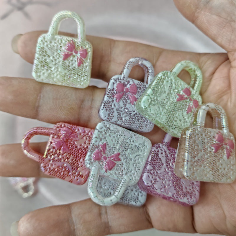 UV Plating Lace Handbag Acrylic Beads 26-32mm Soft Pastel 50pcs 2