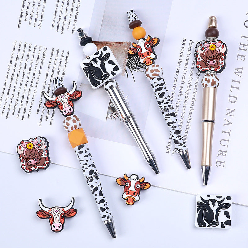 Silicone Focal Beads Farm Highland Cattle Square Cow Surprised Expression 20pcs 4