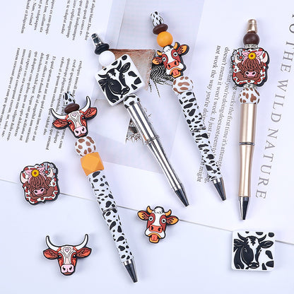 Silicone Focal Beads Farm Highland Cattle Square Cow Surprised Expression 20pcs 4