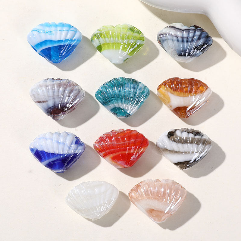 Two Tone 3D Shell Lampwork Glass Beads 22mm Handmade 10pcs 3