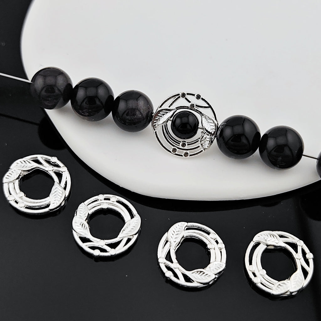 Leaves Wreath Metal Bead Frame 18mm Zinc Alloy Silver Tone 30pcs 2