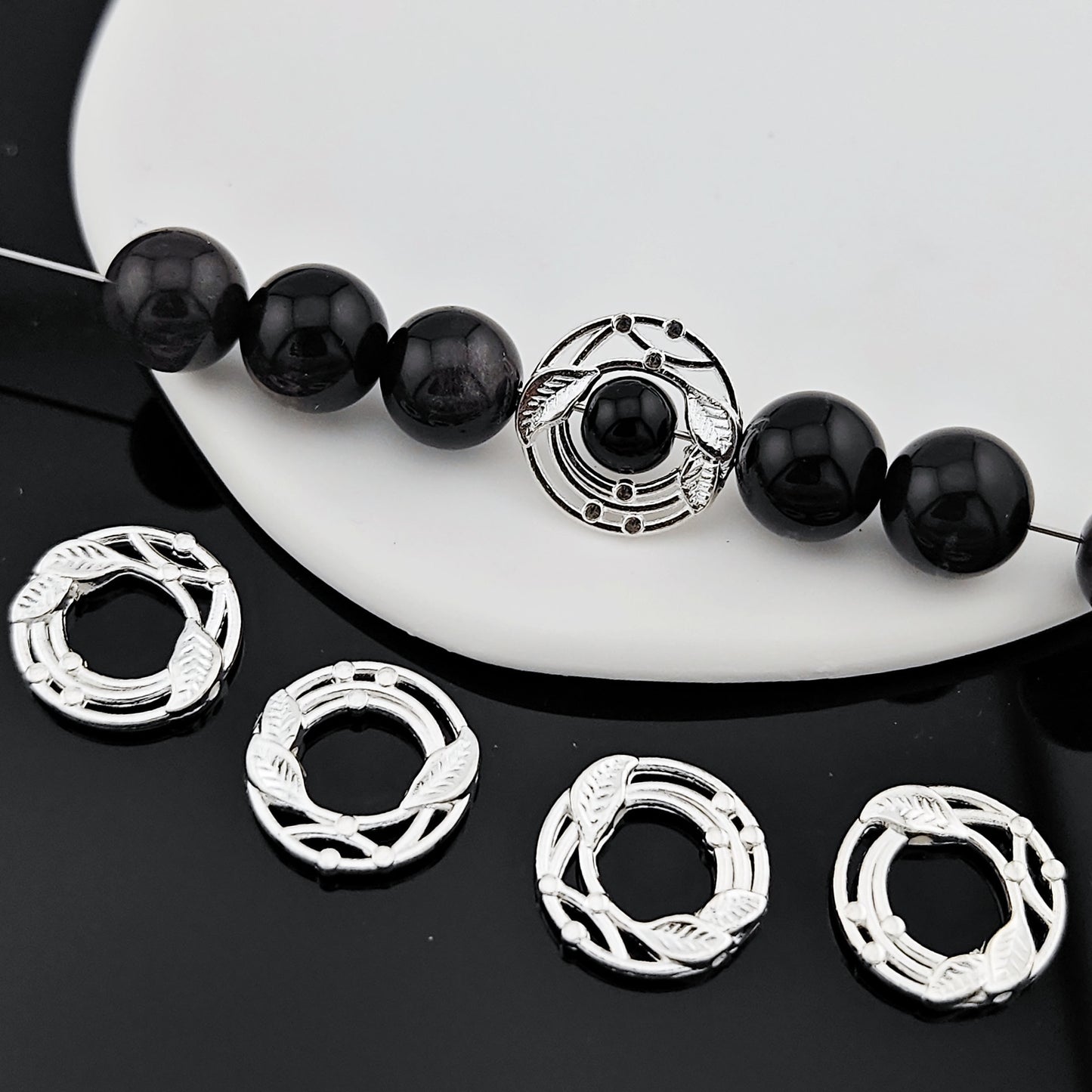 Leaves Wreath Metal Bead Frame 18mm Zinc Alloy Silver Tone 30pcs 2