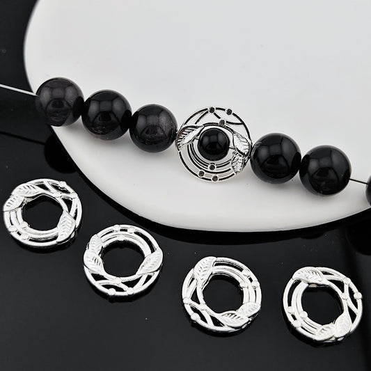 Leaves Wreath Metal Bead Frame 18mm Zinc Alloy Silver Tone 30pcs 2