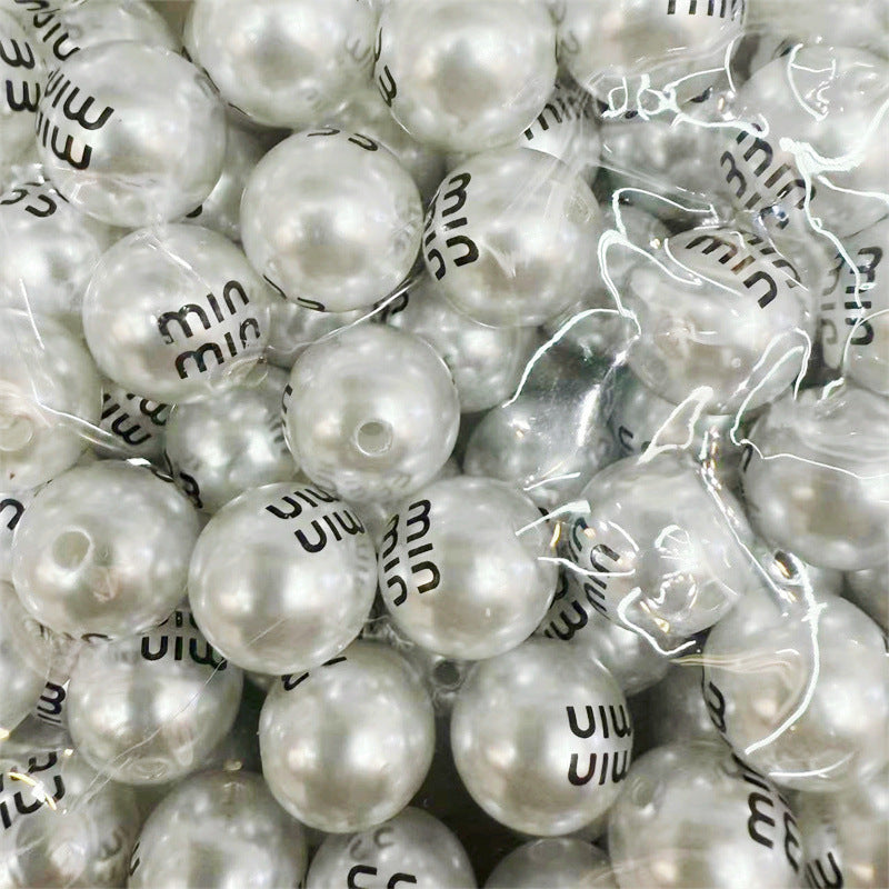Pearl Acrylic Beads 16mm Imitation White Black Logo Printed 100pcs