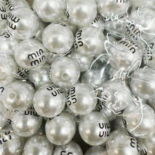 Pearl Acrylic Beads 16mm Imitation White Black Logo Printed 100pcs