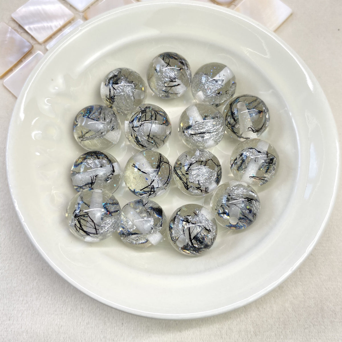 Clear Gild Tinsel Resin Beads 16mm Round Multicolor 50pcs 12