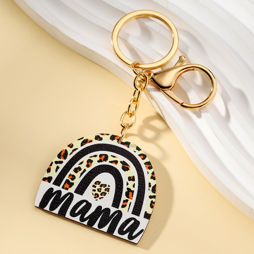 Wood Leopard Animal Print Rainbow Keychain for Moms