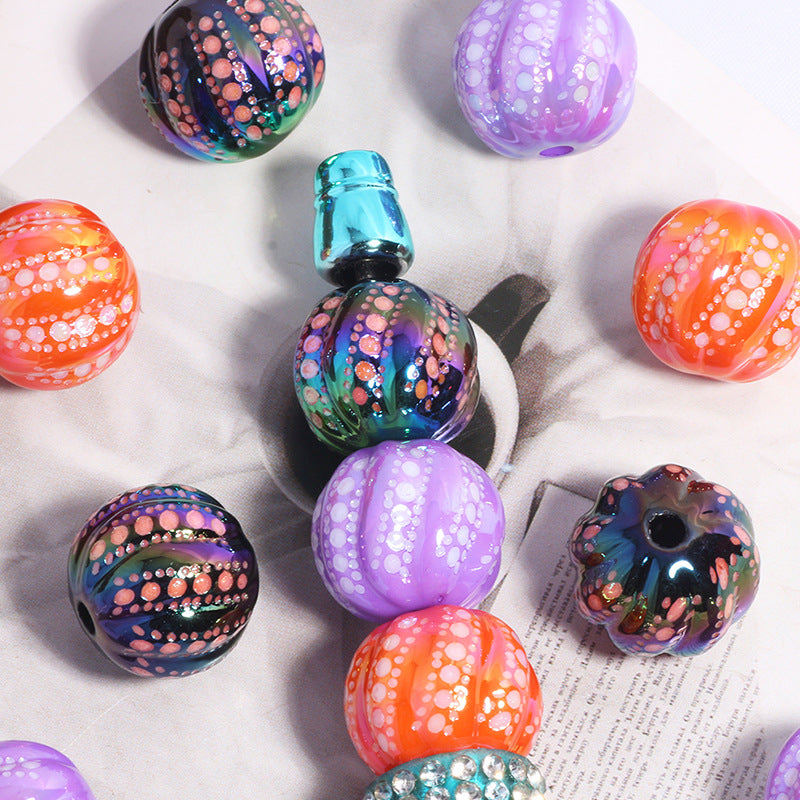 Plating Round Acrylic Beads 16mm Watermelon Texture 20pcs 4