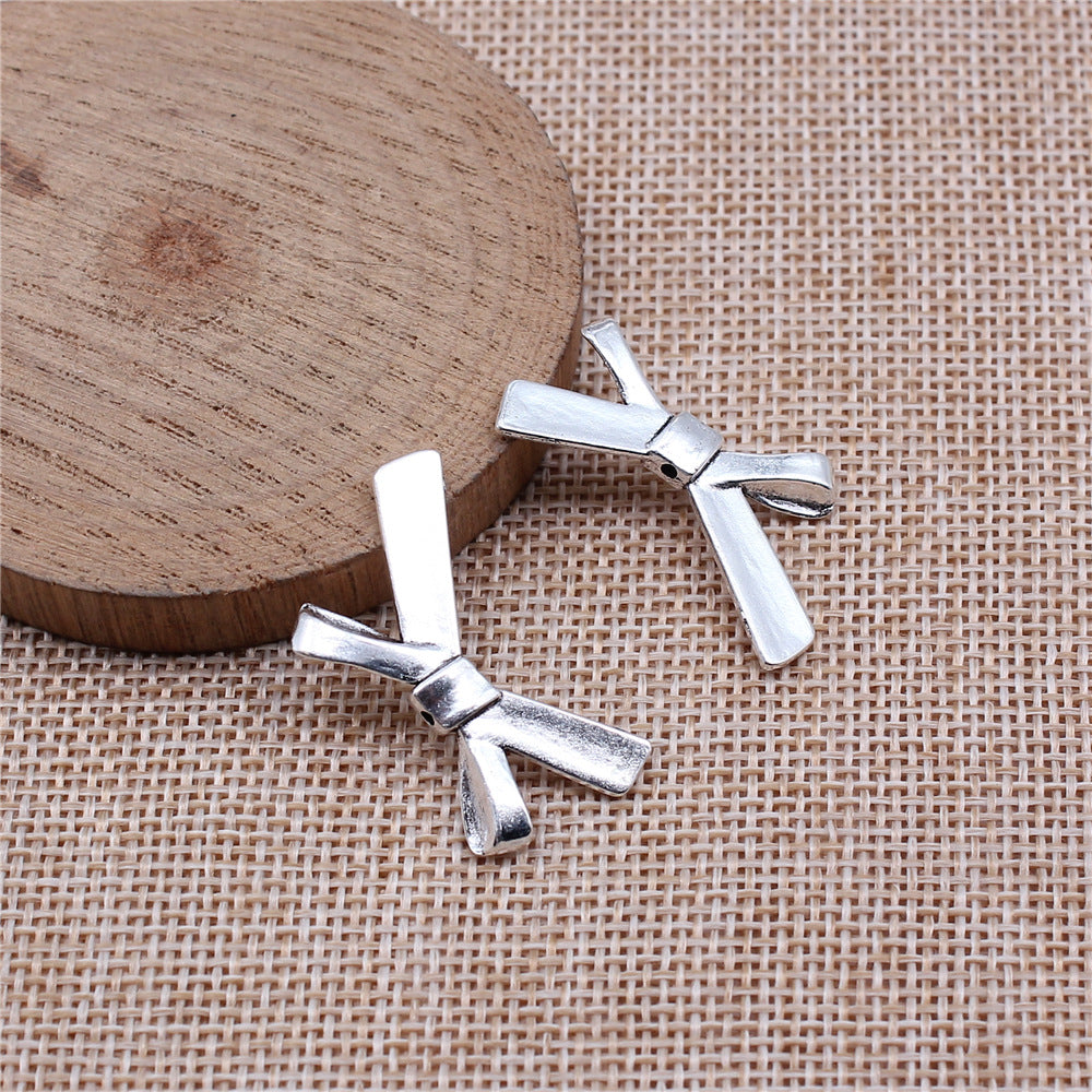 Bow Metal Beads 20*32mm Large Antique Silver Tone 20pcs 3