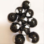 Printed Bubblegum Beads 20mm Black Heart Design 10pcs 3