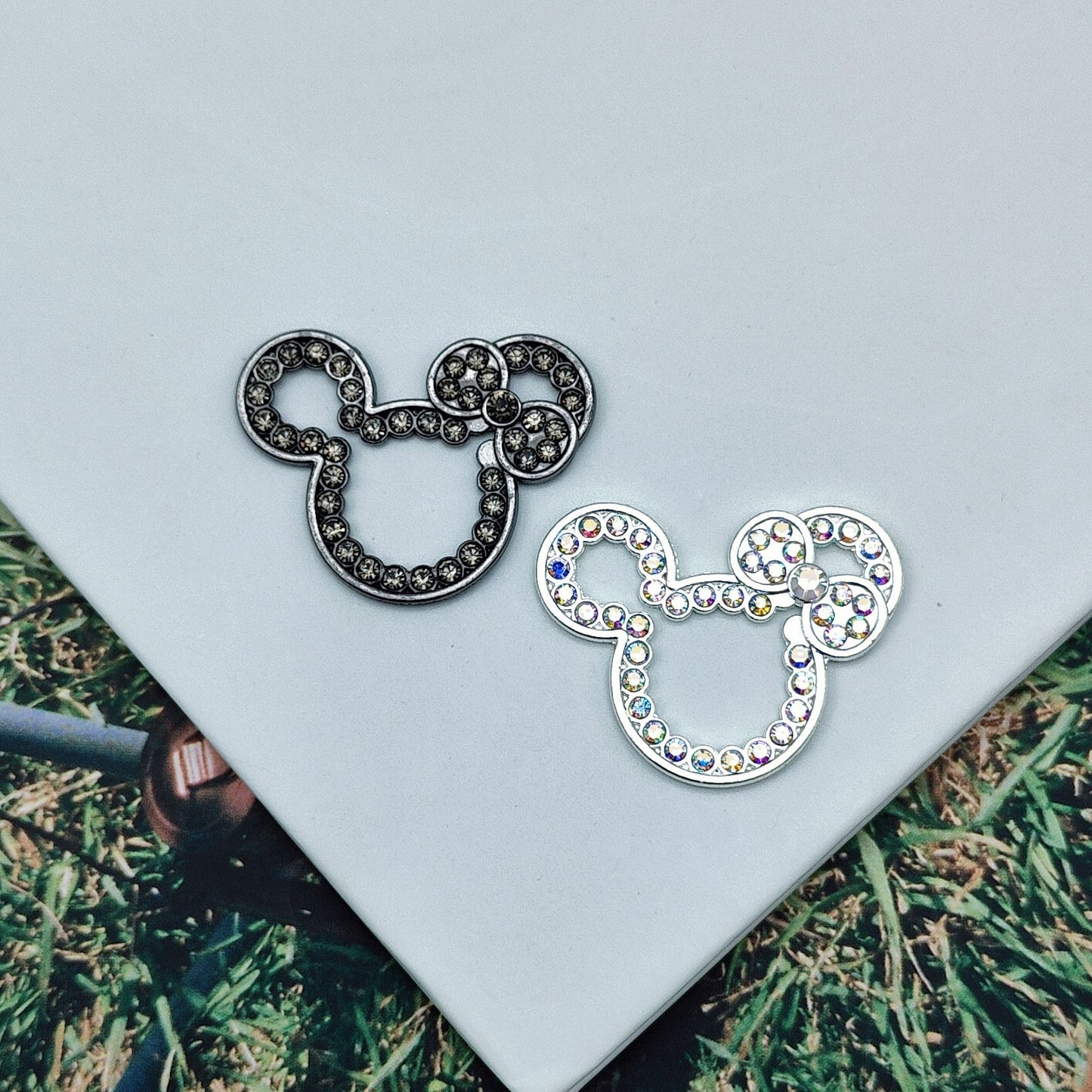Cute Hollow Rhinestone Mickey Head Alloy Bead Frames 10pcs