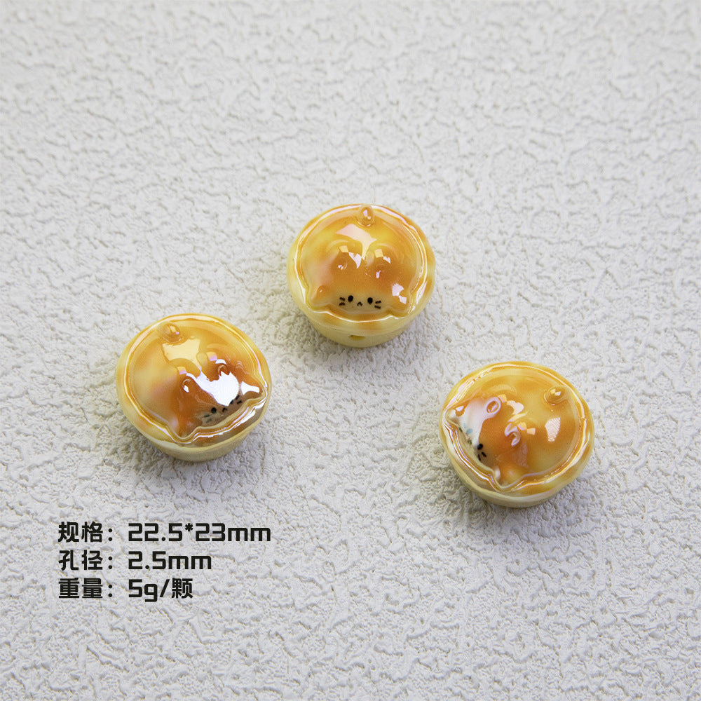 Egg Tart Kitten Resin Beads 23mm Glossy Animal Design 20pcs 7