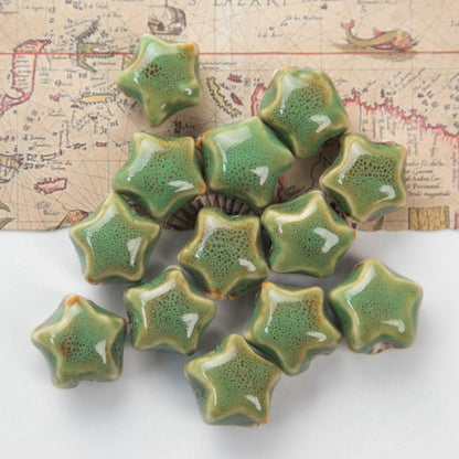 Star Ceramic Beads 17mm Fambe Glaze Mixed Earth Tones 10pcs 7
