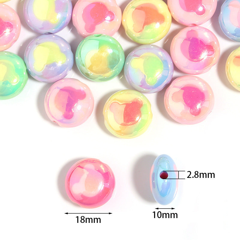 Two-Color Flat Round Bear Printed Acrylic Beads 18mm 10pcs 3