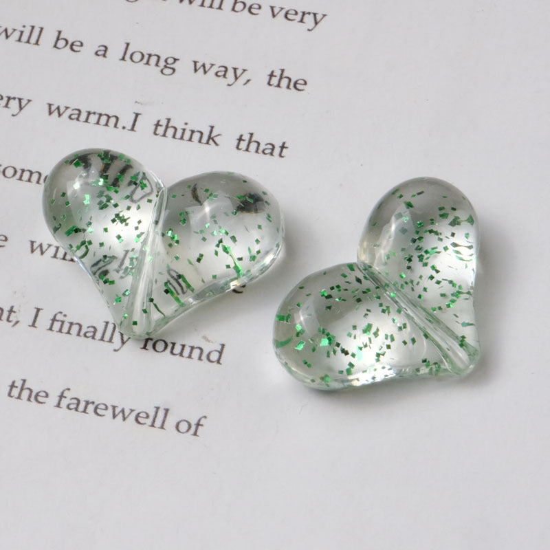 Transparent Glitter Powder Filled Heart Acrylic Beads 22mm 100pcs 8