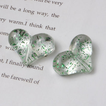 Transparent Glitter Powder Filled Heart Acrylic Beads 22mm 100pcs 8