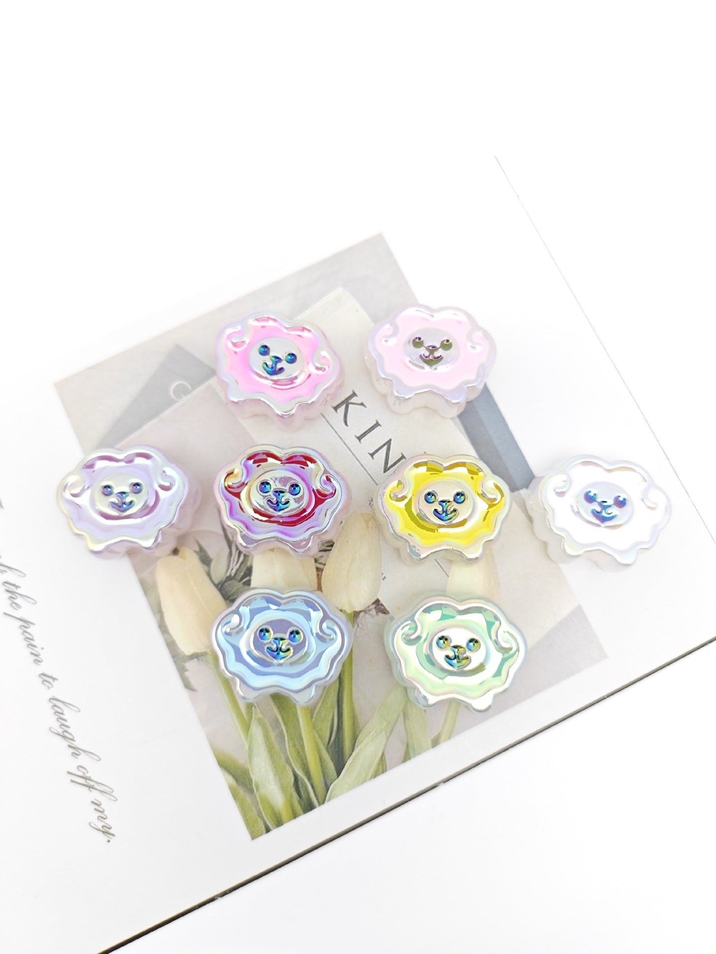 UV Plating Tiny Sheep Acrylic Flat Beads 24mm Glossy Face 50pcs 14