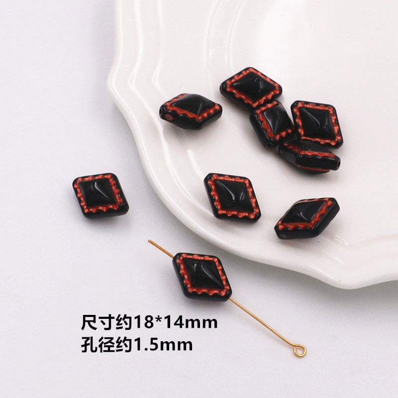 Painted Acrylic Beads Black Red Series Carved Patterns 100pcs 5