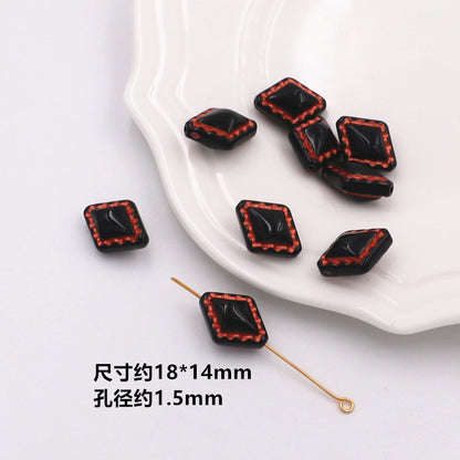 Painted Acrylic Beads Black Red Series Carved Patterns 100pcs 5