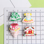 Hand Painted Acrylic Beads 3D Christmas Bells and Cabin 5pcs 2