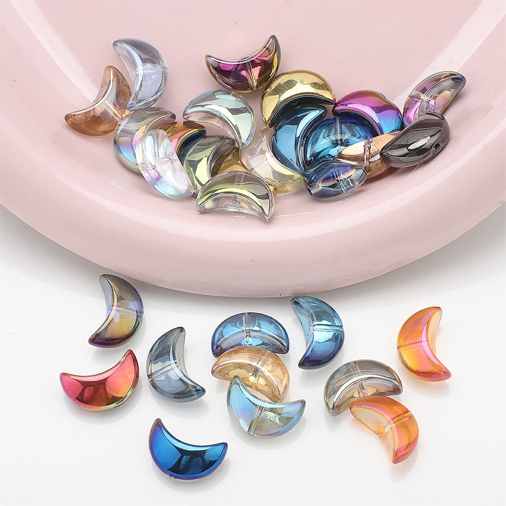 Moon Plated Transparent Crescent Glass Beads 9mm 14mm 30pcs