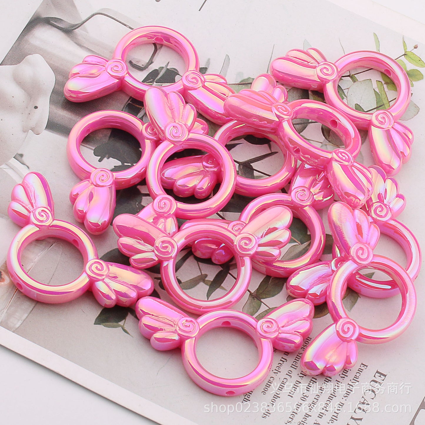 UV Color Plated Solid Color Varied Sakura Angel Wings Acrylic Beads 2pcs 18