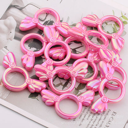 UV Color Plated Solid Color Varied Sakura Angel Wings Acrylic Beads 2pcs 18